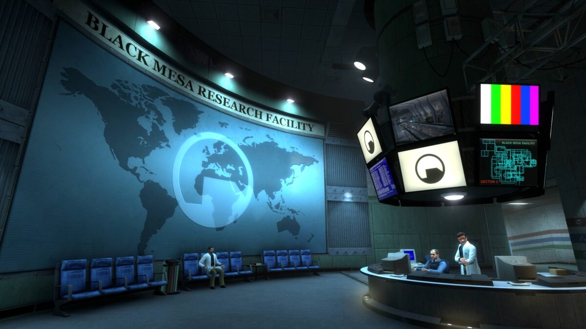 Black-Mesa-Lobby aus Half-Life in stark verbesserter Grafik.