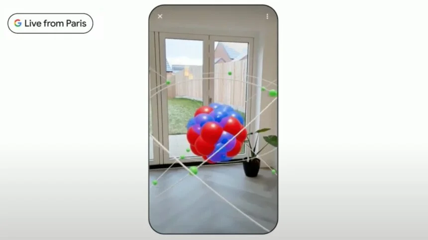 Google Arts and Culture shows and AR view of an atom.
