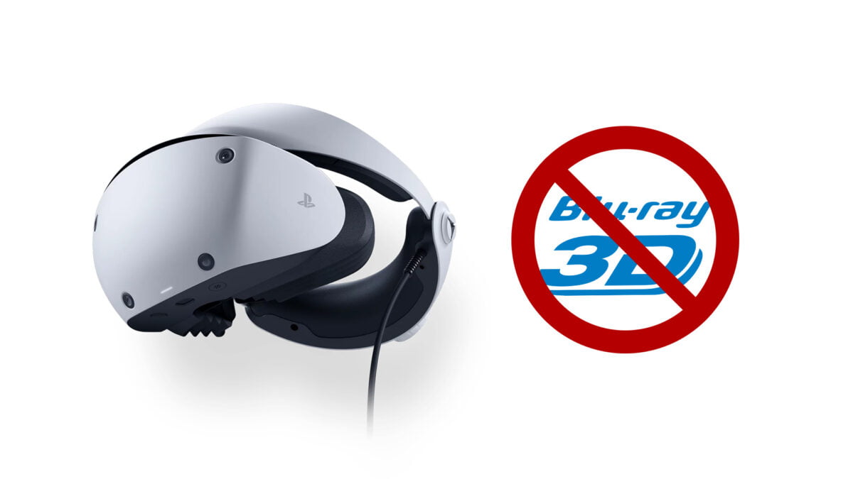 Playstation VR 2 neben ausgestrichenem Blu-Ray-3D-Markenlogo.