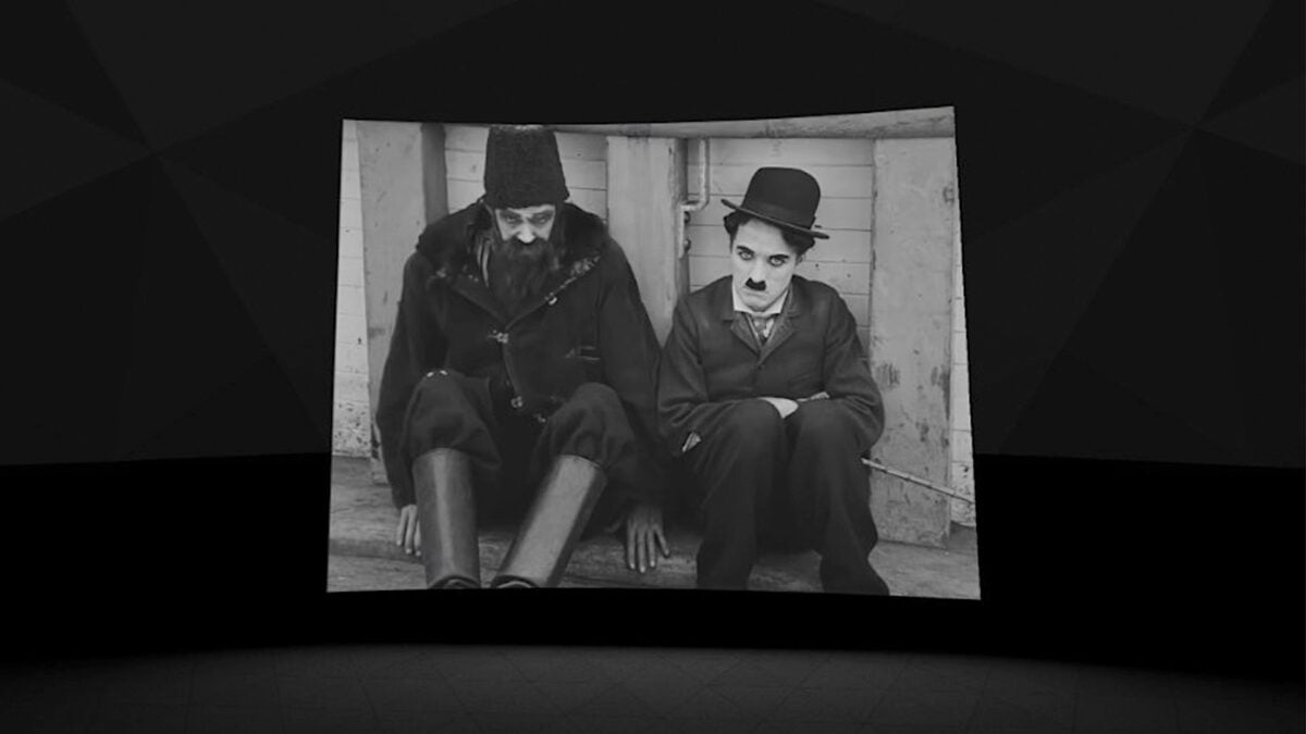 Eine virtuelle Leinwand in Youtube VR, die eine Szene aus Chaplins "The Immigrant" zeigt.