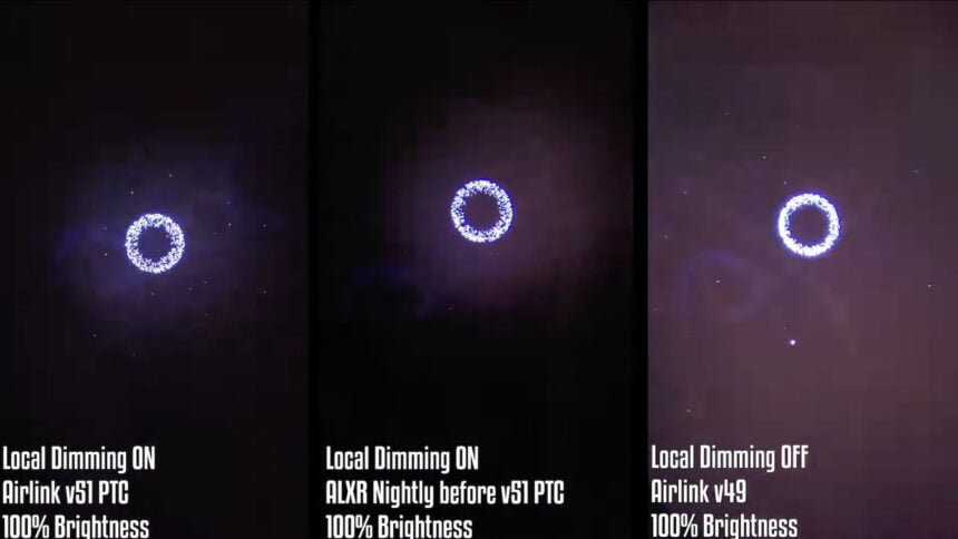 Through-The-Lens-Aufnahmen mit verschiedenen Local-Dimming-Einstellungen.