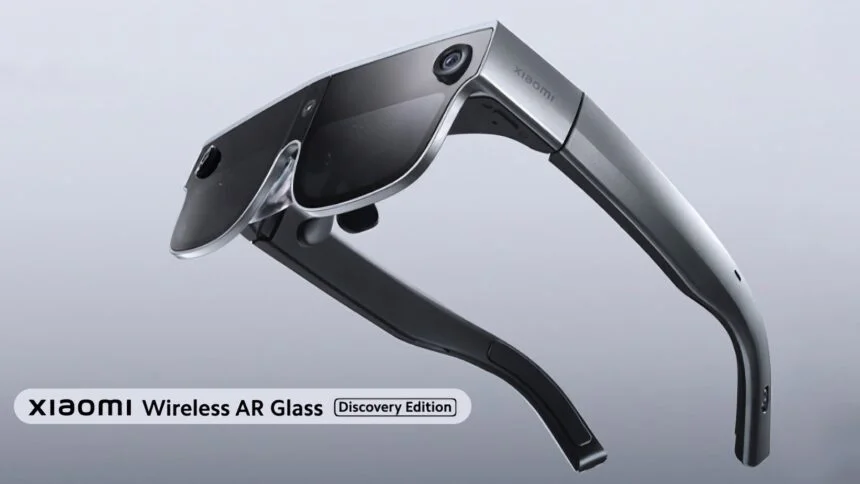 Xiaomi Wireless AR Glass Discovery Edition erscheint vor einem grauen Hintergrund mit Farbverlauf.