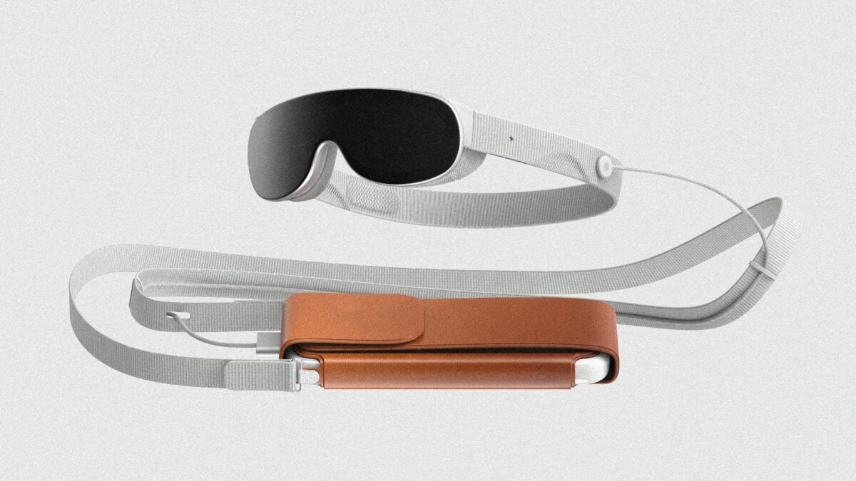 Konzeptdesign von Marcus Kane der Apple-Brille und Battery Pack samt Tasche.