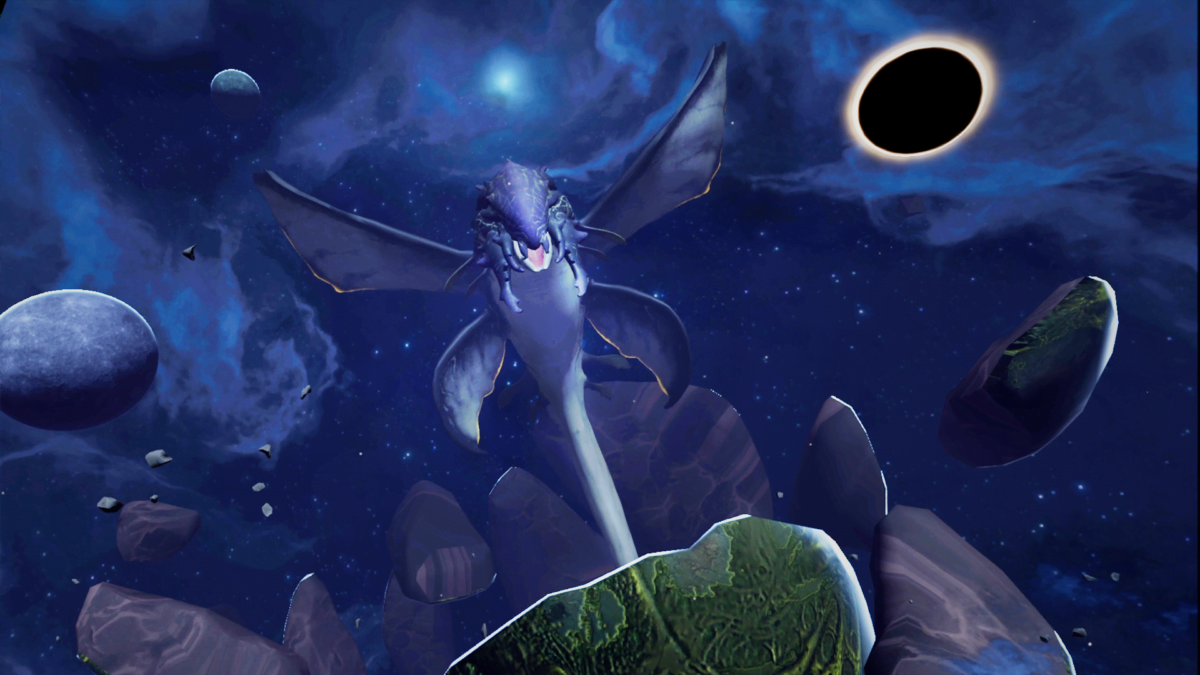 Weltraumkreatur im VR-Spiel Ghost Signal: A Stellaris Game vor blauem Universum