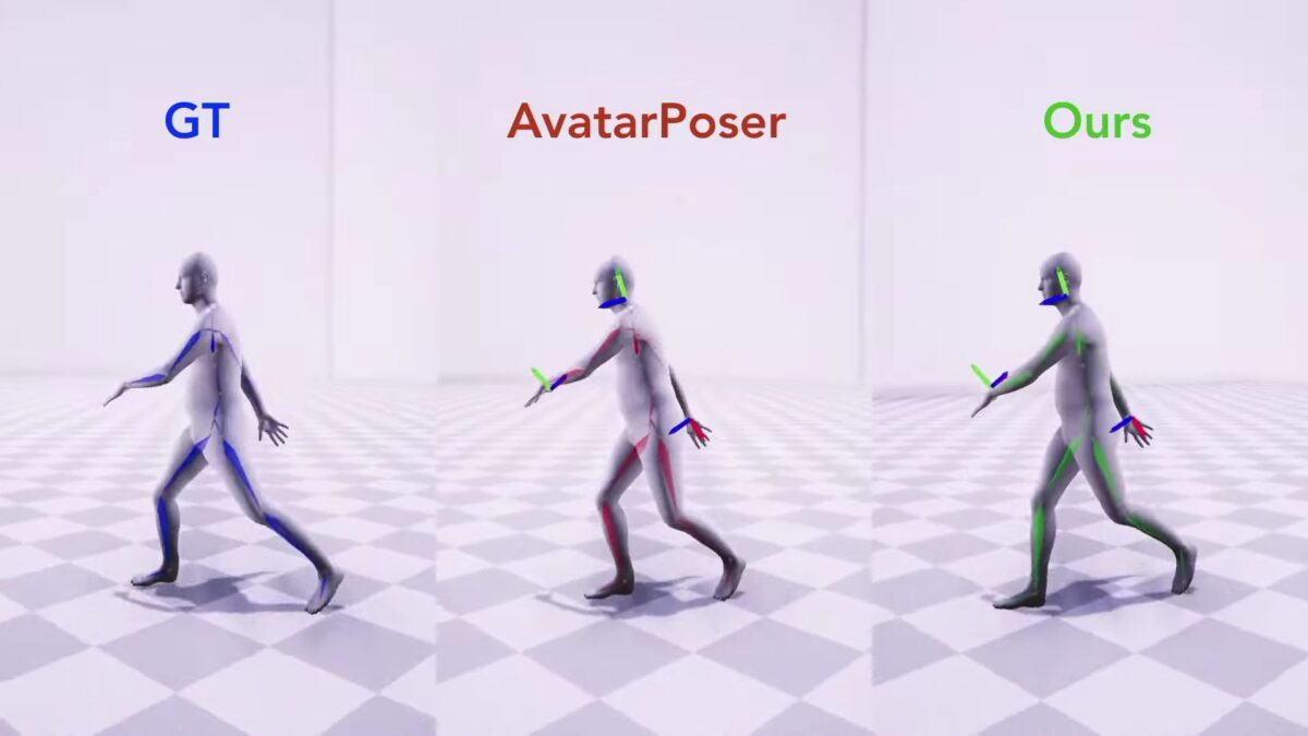 Drei Avatar-Modelle gehen von rechts nach links.