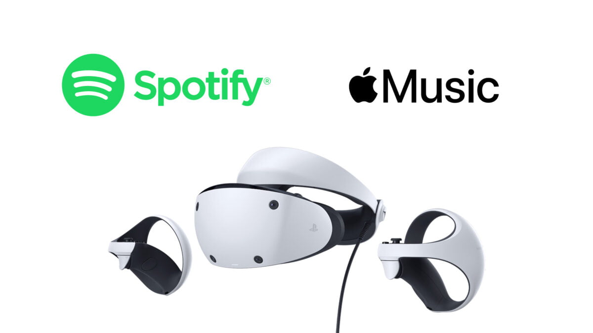 Bild der Playstation VR 2 mit Logos von Spotify und Apple Music.