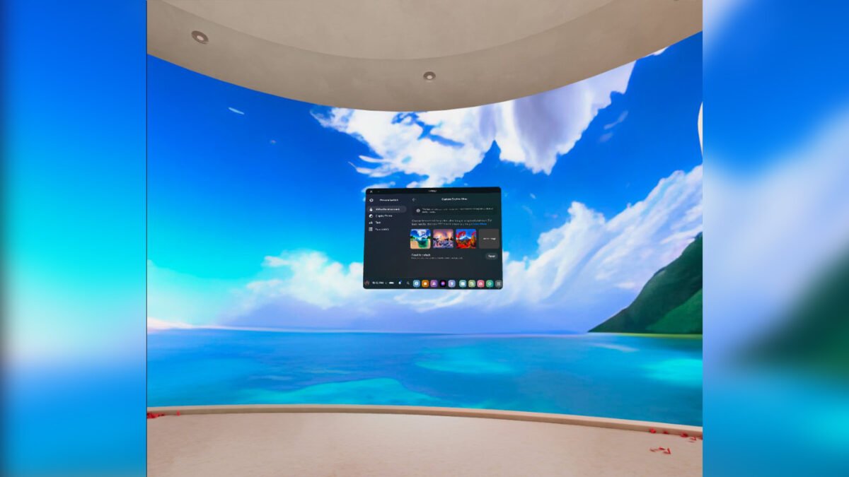 Das virtuelle Horizon Home mit einer neuen Himmelstapete und 360-Grad-Hintergrund, der per Menü aktiviert wurde.