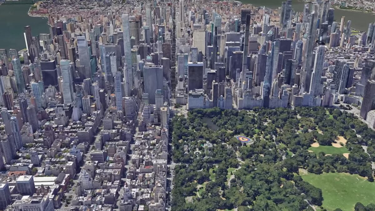 Ein Blick auf die Earth-Version des Central Park und Manhattan, ermöglicht durch Googles Photorealistic 3D Tiles.
