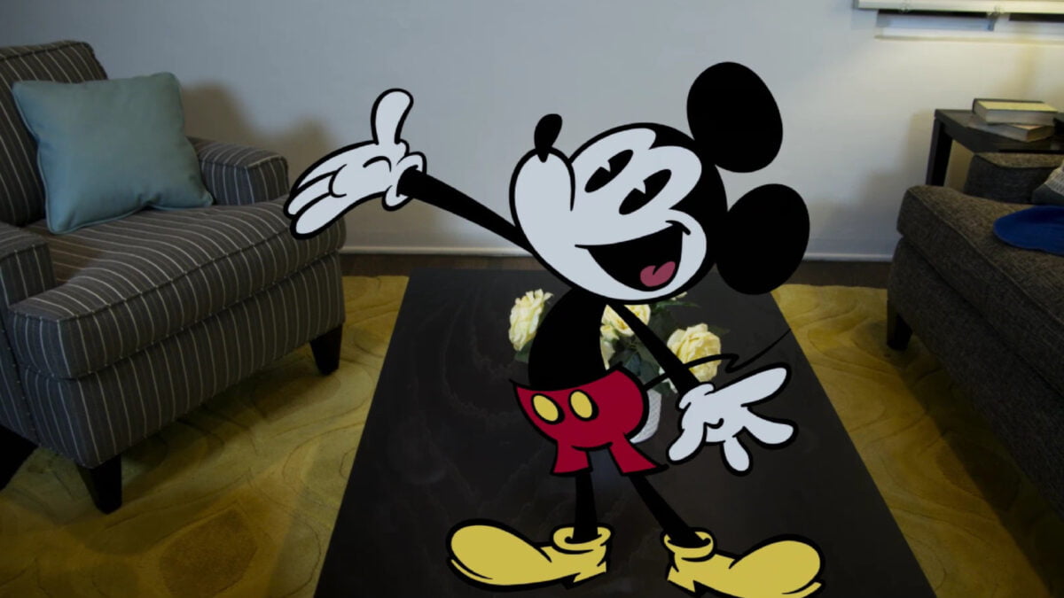 Eine digitale Mickey Maus in einer AR-Anwendung der Apple Vision Pro.