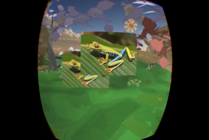 Zwei Froschbilder in VR, das hintere ist unscharf.