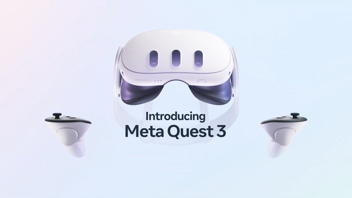 Bild der Meta Quest 3 samt Controller aus dem Ankündigungstrailer.