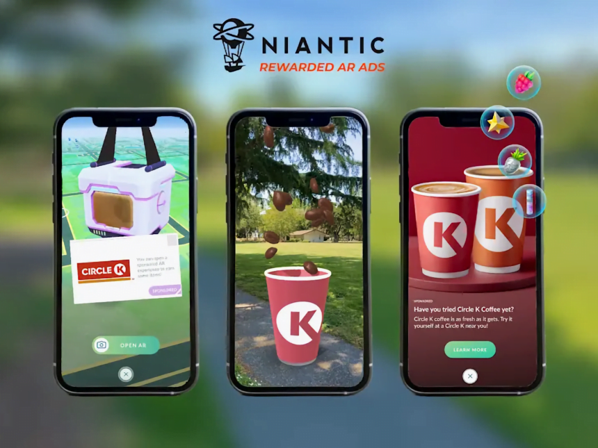 Zwei Bildschirme der neuen AR-Werbung von Niantic.
