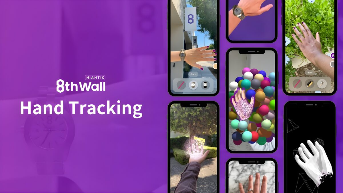 Bildmontage einiger AR-Erfahrungen mit dem neuen Hand-Tracking auf mehreren Handies nebeneinander.