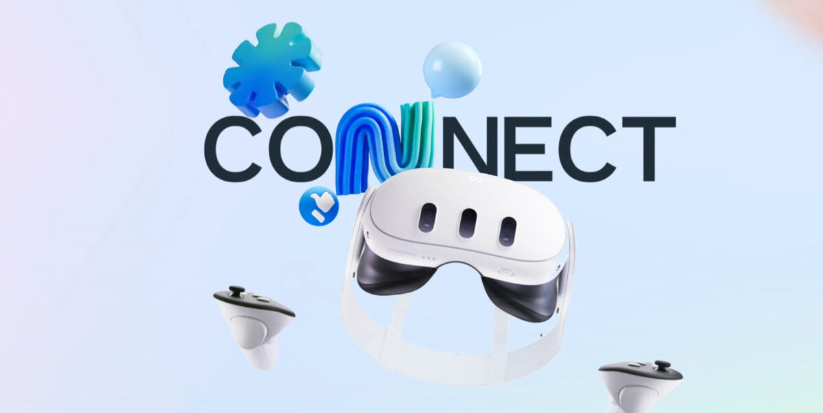 Meta Connect-Logo mit einem Quest 3 VR-Headset im Vordergrund.