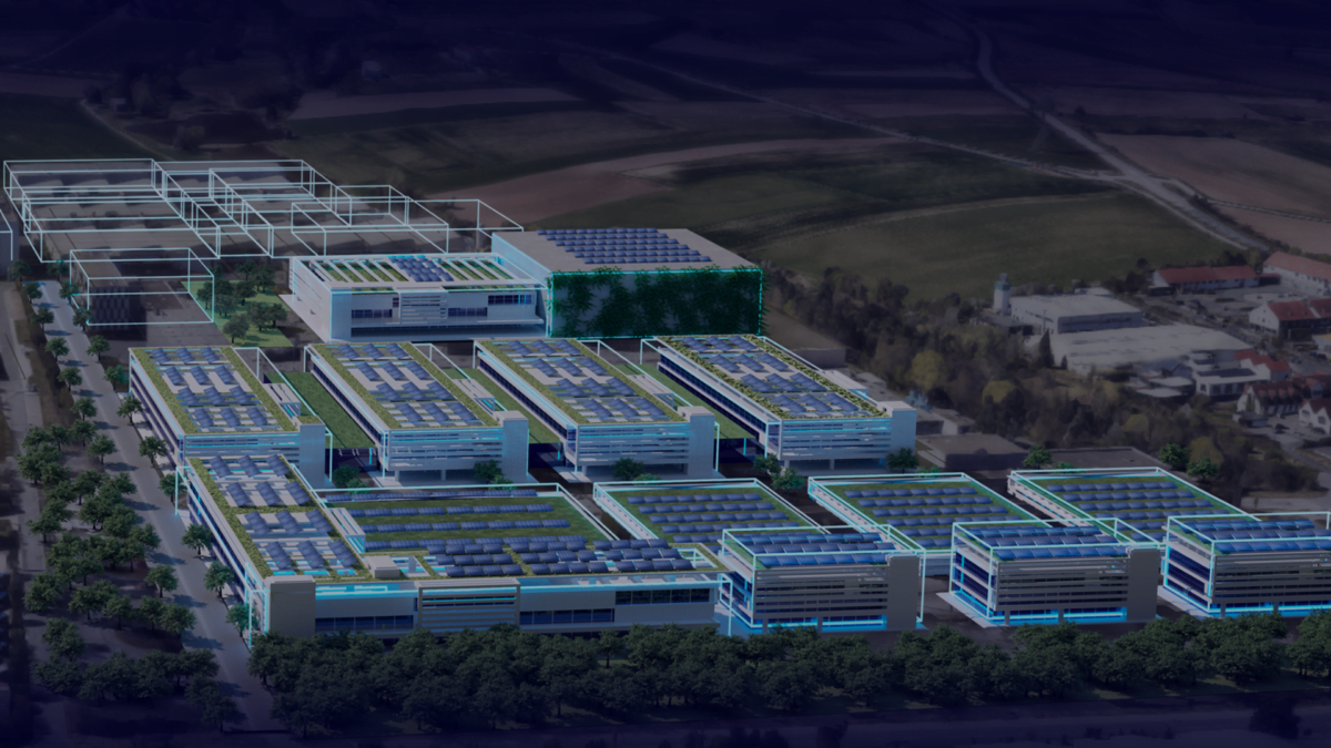 Der digitale Bauplan eines Technologie-Campus, den die Siemens AG in Erlangen bauen will.