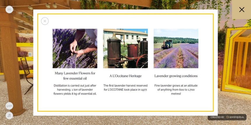 Informationen über den Lavendelanbau in der virtuellen Welt von L'Occitane. 