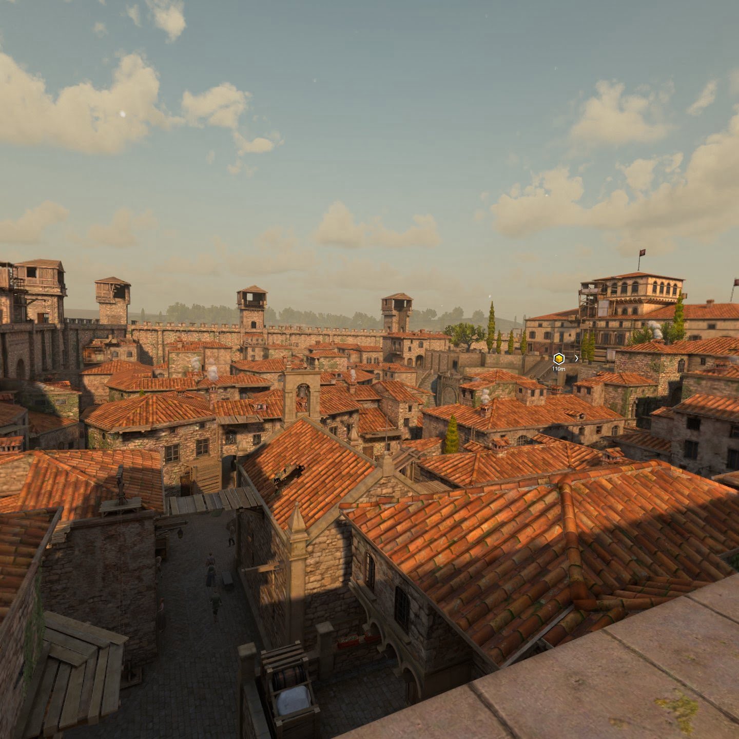 Blick über die italienische Stadt Montereggioni im VR-Spiel Assassin's Creed Nexus