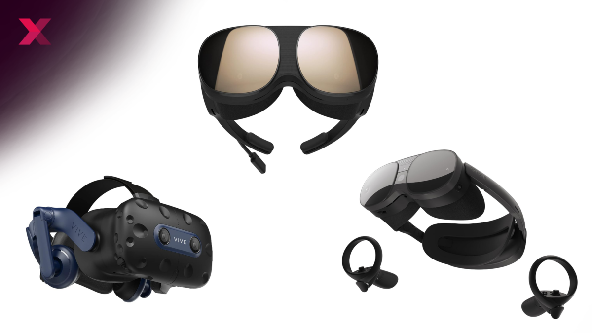 Die VR-Brillen HTC Vive Pro 2, HTC Vive Flow und HTC Vive XR Elite.