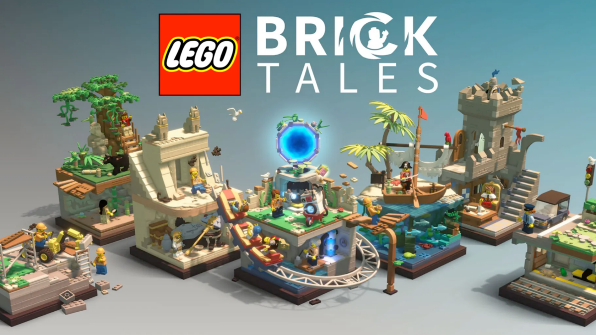 Lego Bricktales-Logo über einigen Diarama-Levels.