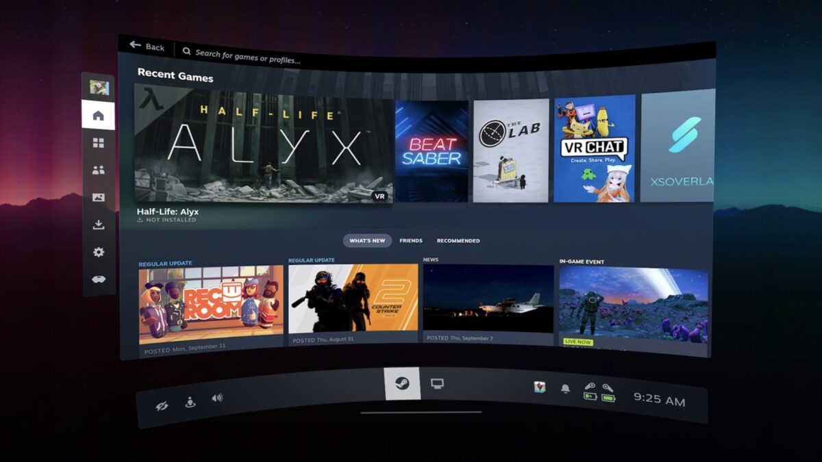 The Steam Link enabled SteamVR Interface in VR