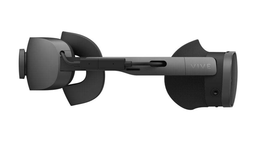 Rechte Seite der HTC Vive XR Elite mit herausragendem Kabel.