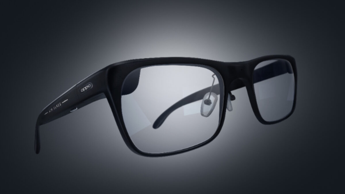 Eine AR-Brille mit schwarzem Gehäuse, die aussieht, wie eine herkömmliche Lesebrille.