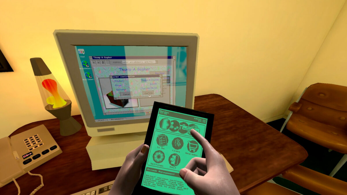 Ein Screenshot aus dem VR-Spiel Arcade Paradise VR zeigt einen alten Computer mit Monitor aus den 90er Jahren.