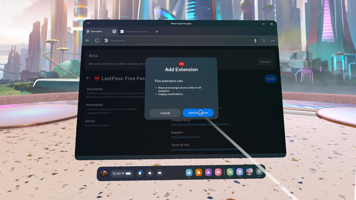 Meta Quest Browser: Meta testet Browser-Erweiterungen