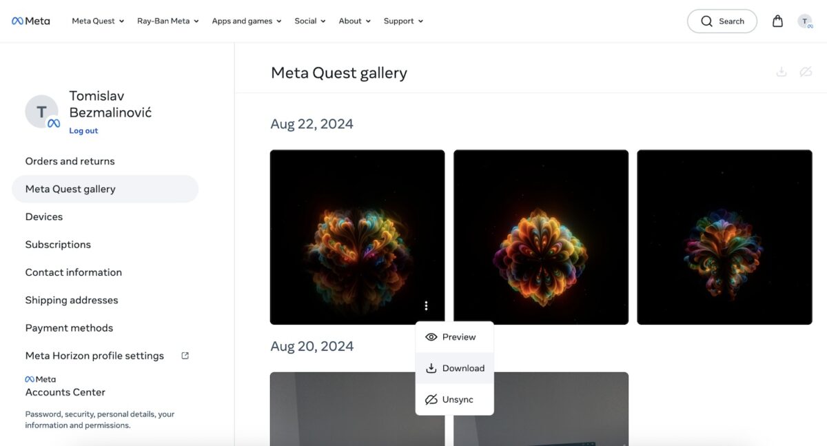 Screenshot der Quest Web Gallery.