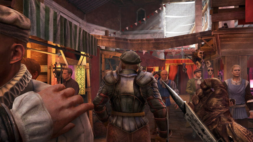 Ezio folgt in den vollen Gassen von venedig einem Capo und versucht dabei nicht aufzufallen.