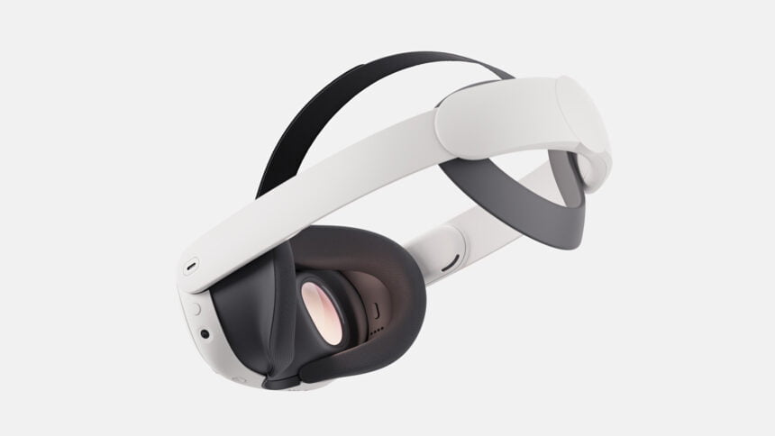 Die VR-Brille Meta Quest 3 mit der optional erhältlichen Kopfhalterung 