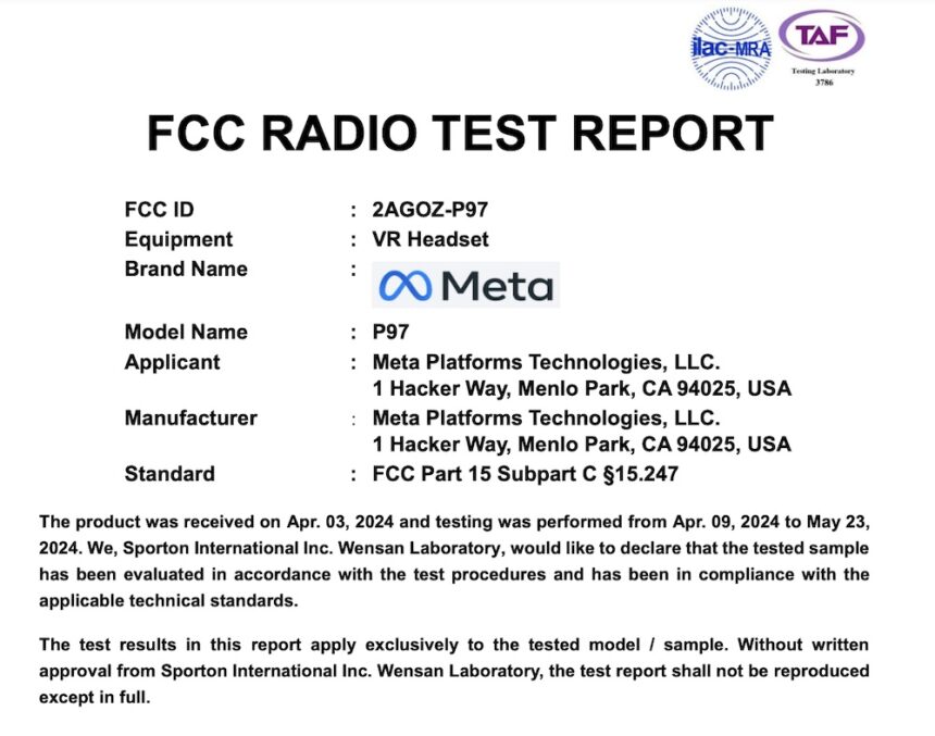 FCC-Zulassung für ein unbekanntes VR-Headset von Meta.