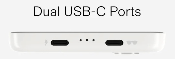 Die zwei USB-C-Ports an der Unterseite der XREAL Beam Pro. Einer zum Laden, einer für Datenaustausch. 