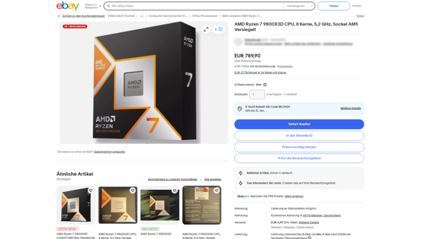 Ein überteuertes Angebot auf Ebay. Trotzdem wurden bereits 4 CPUs zu diesem Preis gekauft.