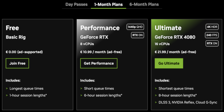 Die Abos und Preismodelle für Geforce Now.